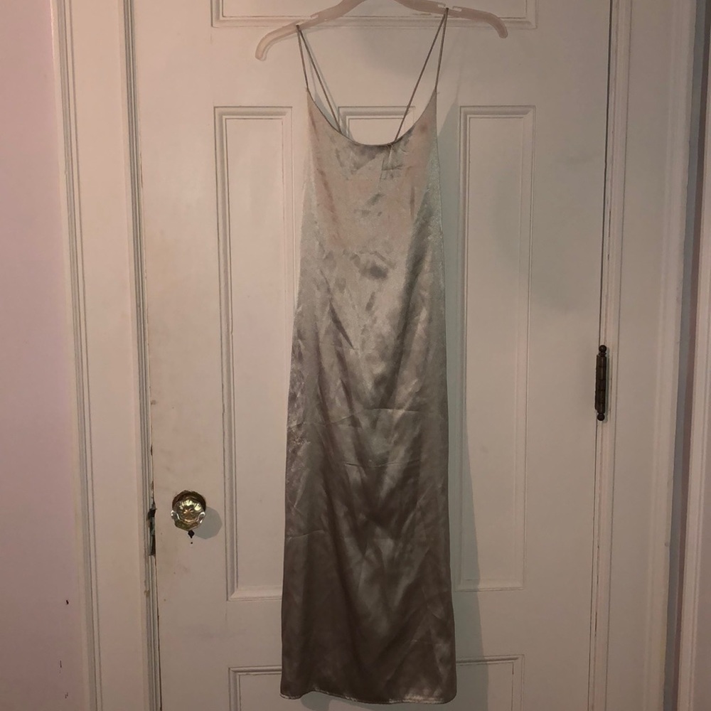 Teal/Silver Slip On Silk Dress